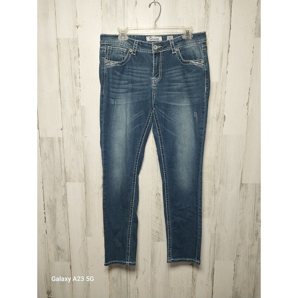 Charme Jeans Size 31 Dark Wash  Thick Stitch Distressed